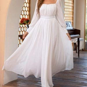 Off the shoulder White Shifon Maxi Dress Flowy